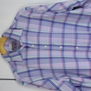 Peter Millar| Southern Comfort Purple/Pink Plaid Dress Shirt Preppy Office Sz.L